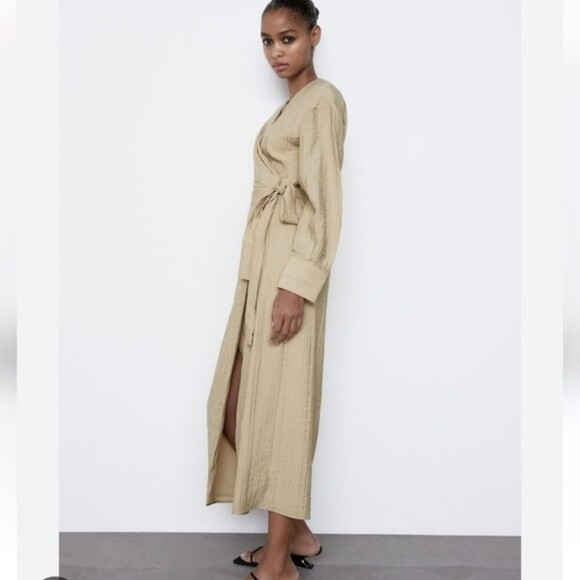 ZARA Dress Wrap Style Textured Midi Long Sleeve - Picture 11 of 15